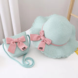 2pcs Set Summer Straw Hat With Bag For