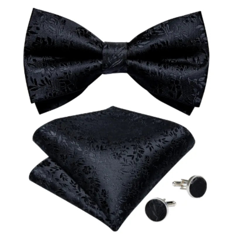 Classic Black Men's Bow Tie Butterfly Pocket Square