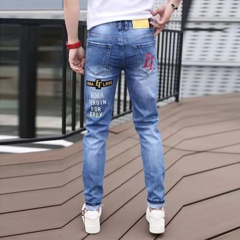 New Jeans Slim Streetwear 90s Hip Hop Skinny Graphic Designer Clothes Original Cowboy Casual Stretch Embroidery Trousers for Men