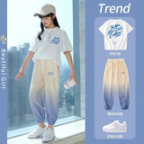 Girls Summer Trend Sports 2pcs Ice Silk T-shirts+Ninth