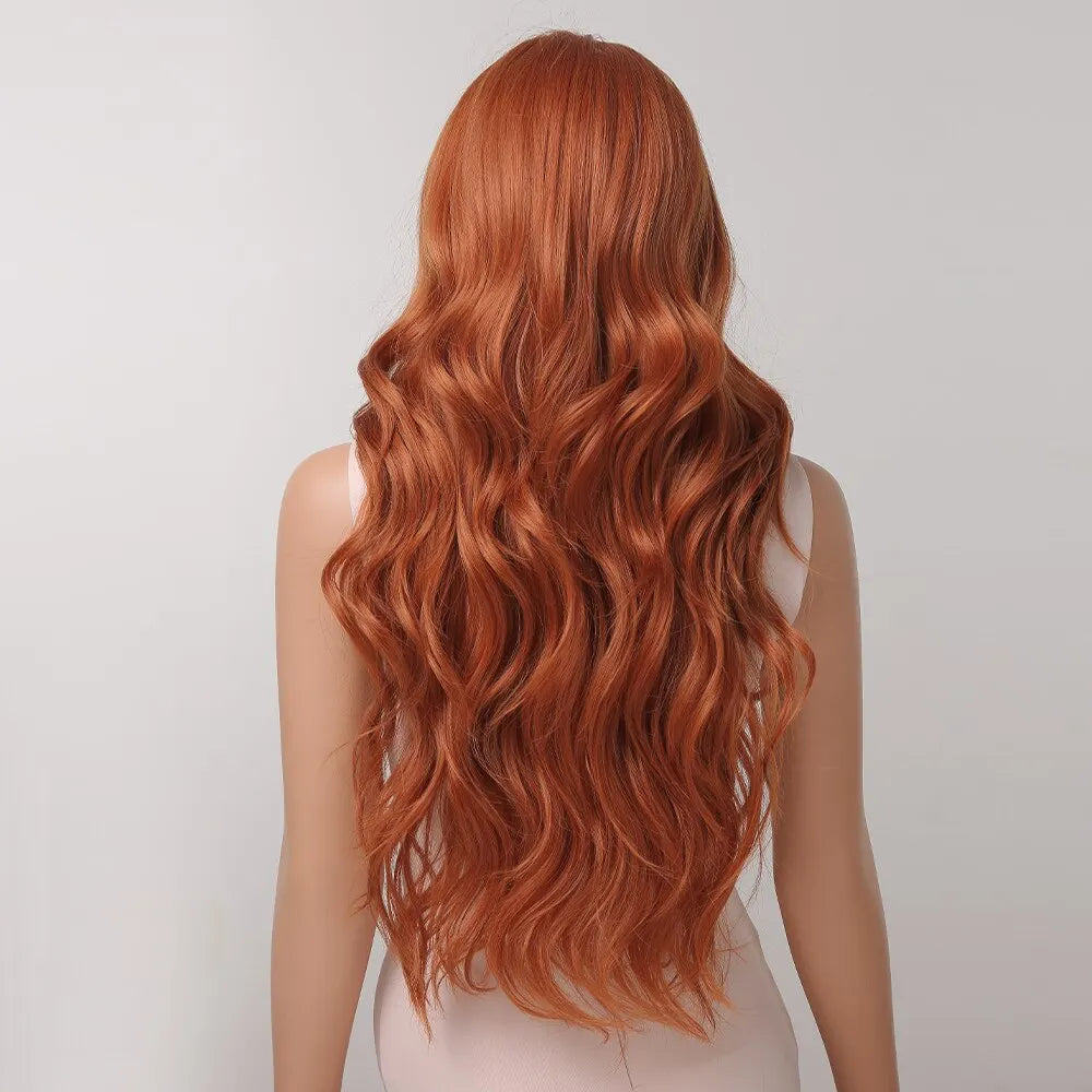 Ginger Curly Synthetic Wigs for Women Long Natural
