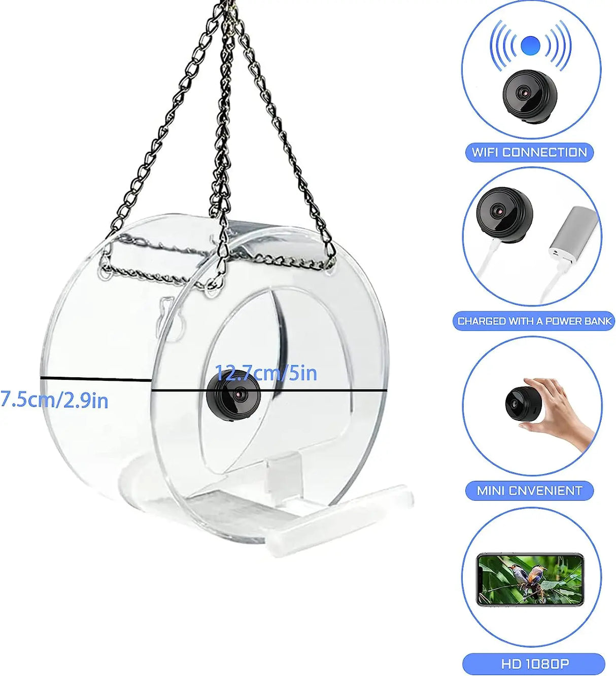 Bird Feeder with Camera, Acrylic Hanging Smart Bird