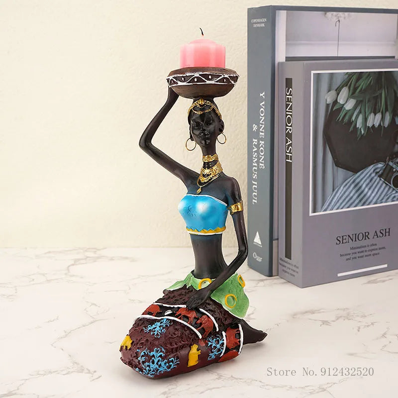 Creative Europe African Black Figure Sculpture Candle Holder,