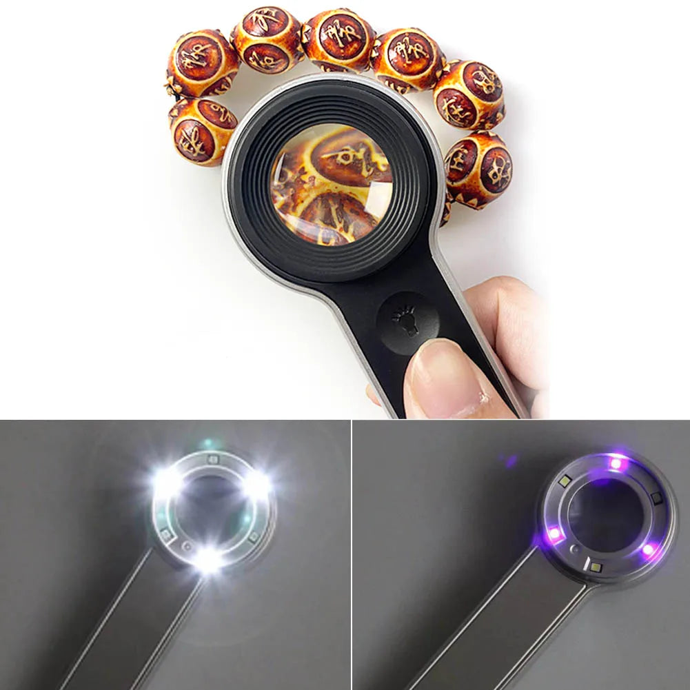 60X Magnifier with UV Light Handheld Illuminated Magnifying