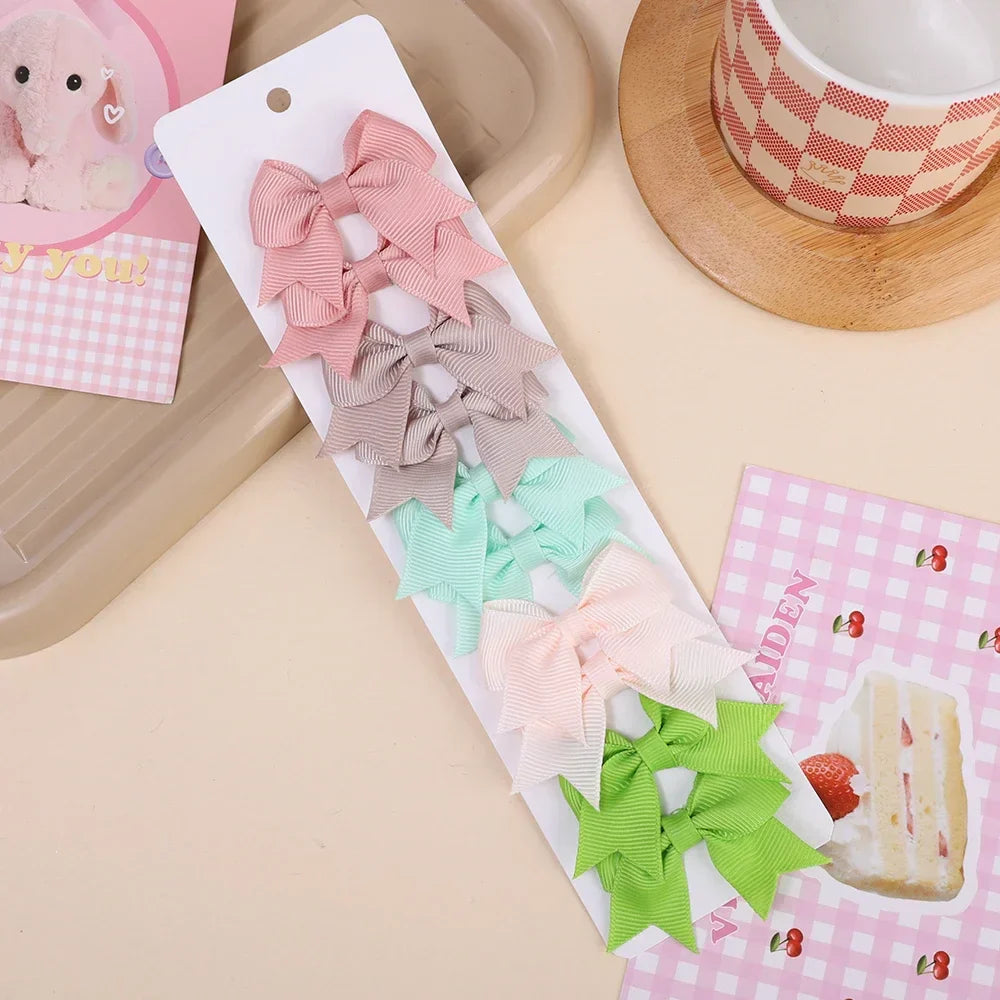 10Pcs/lot Kids Solid Color Ribbon Baby Bows Hair