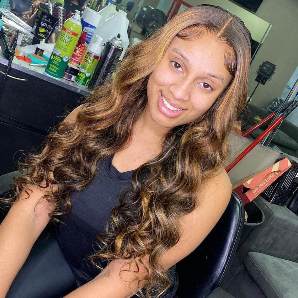 30 Inch Colored Highlight Human Hair Wigs Body