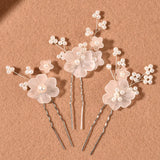 3pcs White Flower U Shaped Hairpin Pearl Elegant