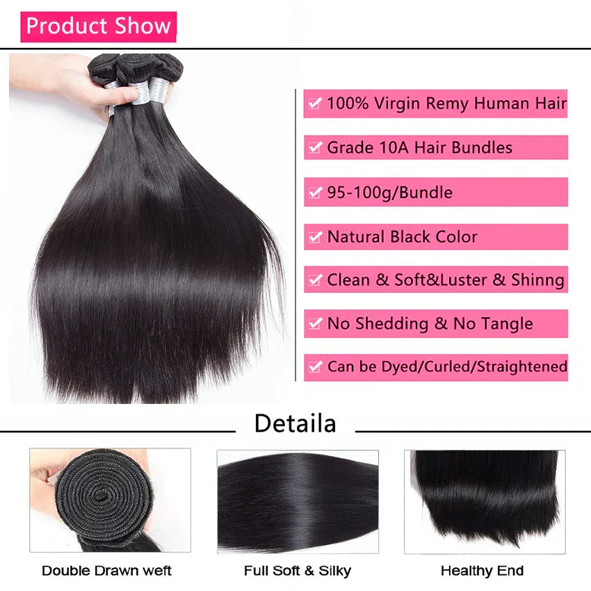 Human Hair Bundles 1/3/4 Piece Hair Extension For