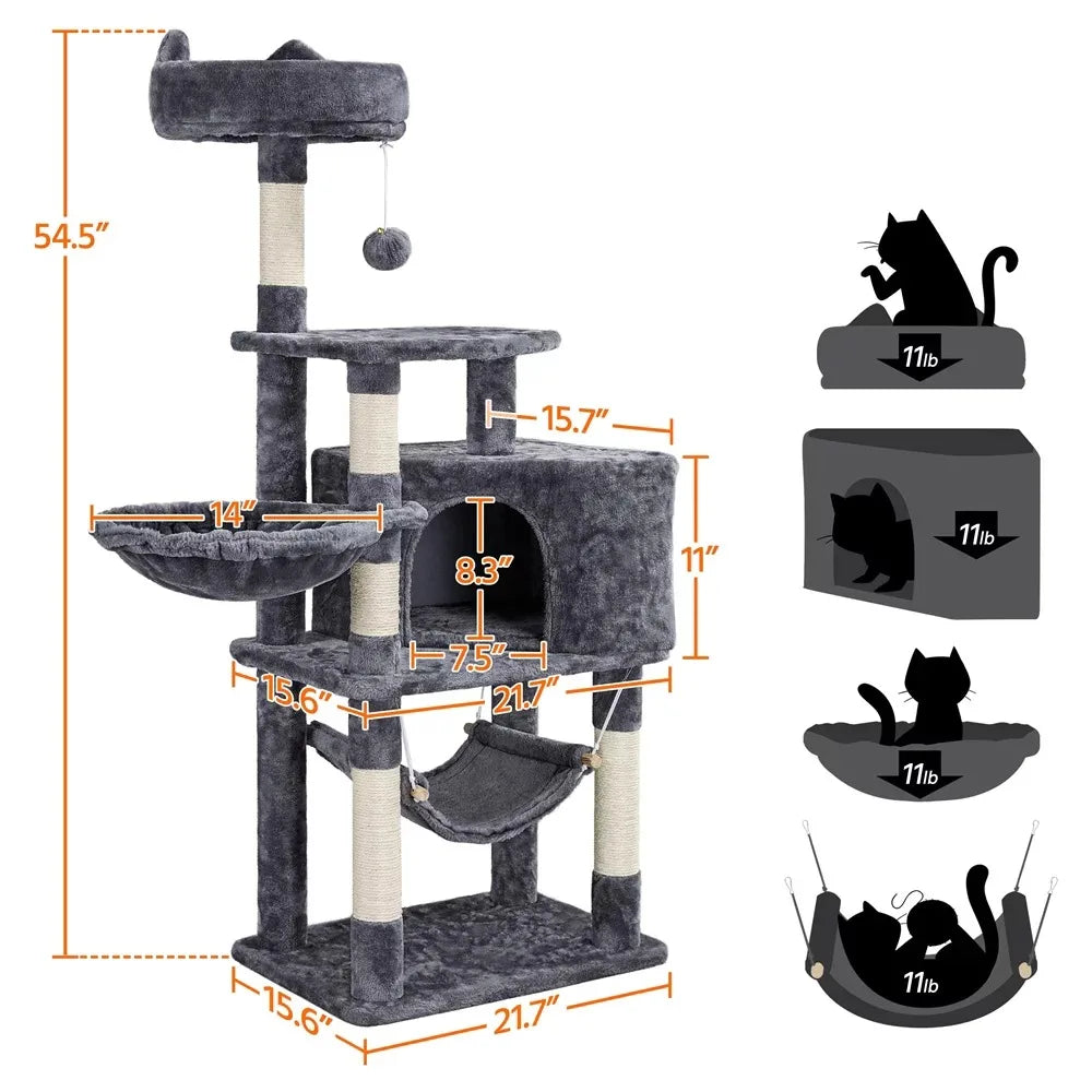 54.5" Cat Tree Tower with Scratching Posts for Cats