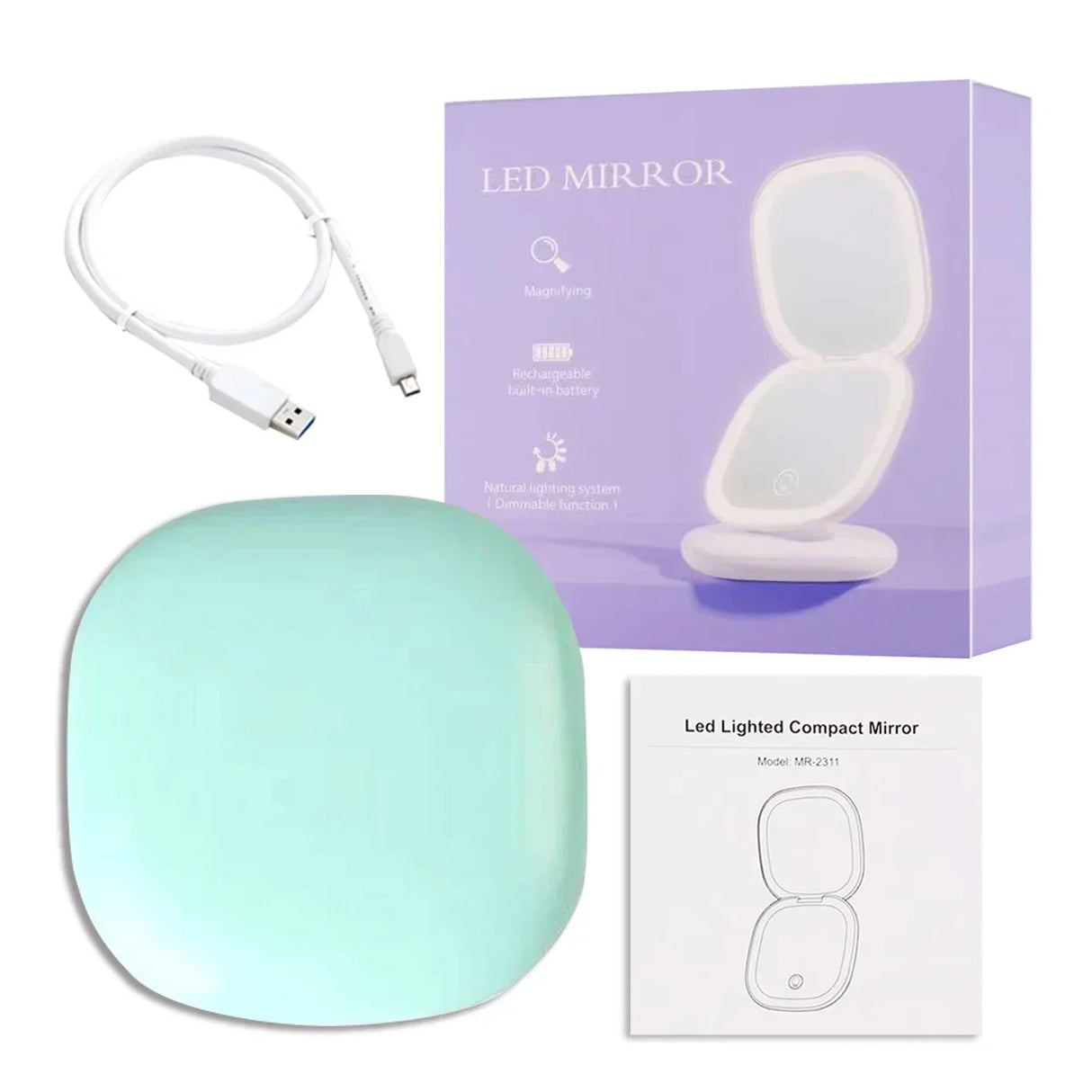 Mini Compact Led Makeup Mirror With Light 5X