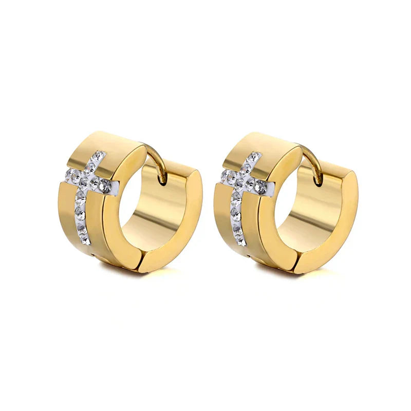 New Trendy Round Hoop Earrings Simple Zircon Stainless