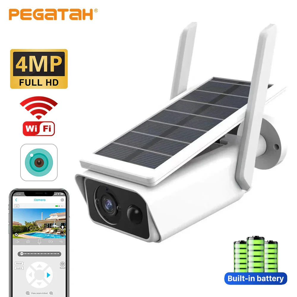 PEGATAH 4MP Wifi Solar Camera Wireless Battery Powered
