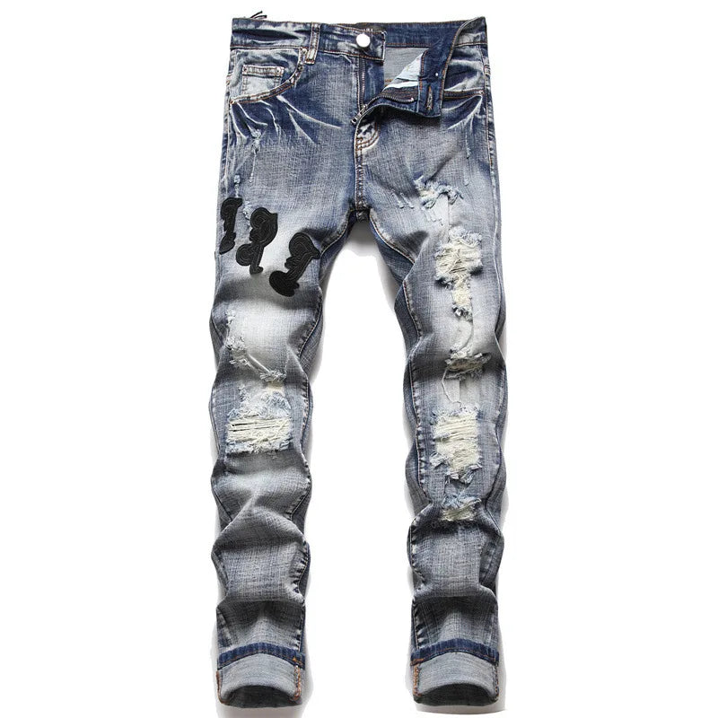 usa style Man's Jeans Five-pointed Star Torn Patches