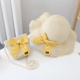 2pcs Set Summer Straw Hat With Bag For