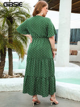GIBSIE Plus Size Polka Dot V-Neck Butterfly Sleeve