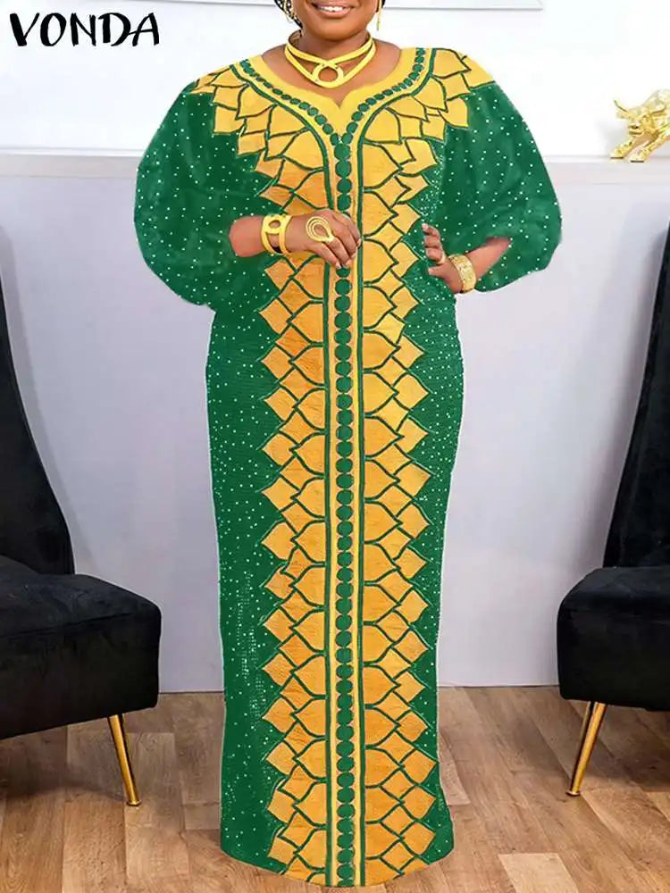 Plus Size 5XL VONDA Bohemian Women Printed Maxi