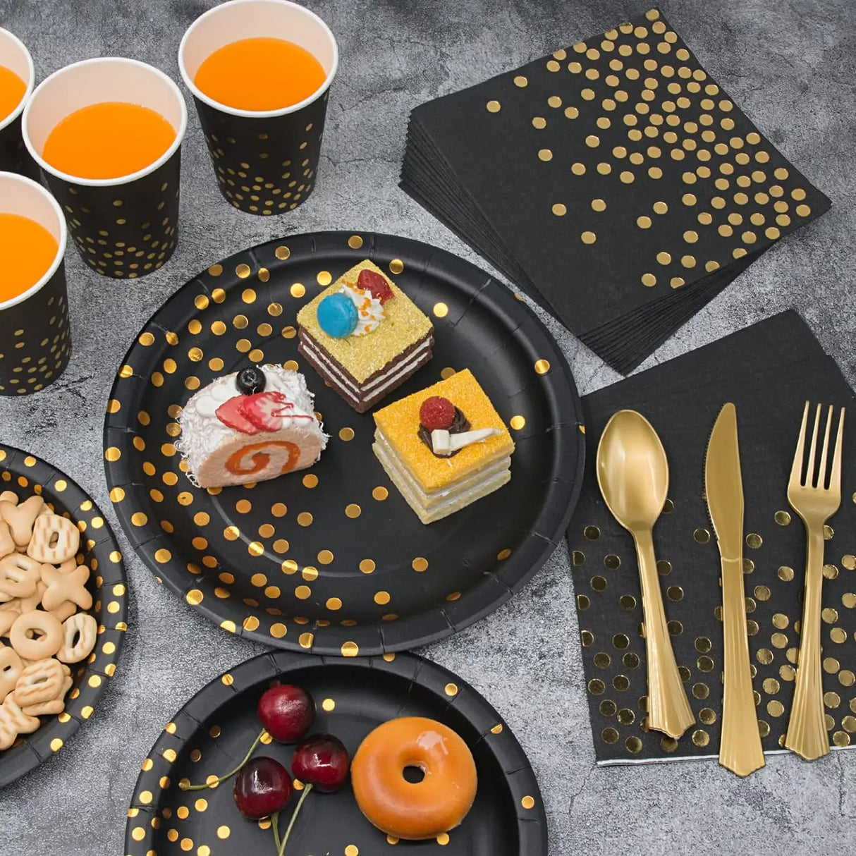 Black and Gold Party Supplies Polka Dot Plate