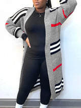 LW Plus Size coat Dropped Shoulder Striped Loose