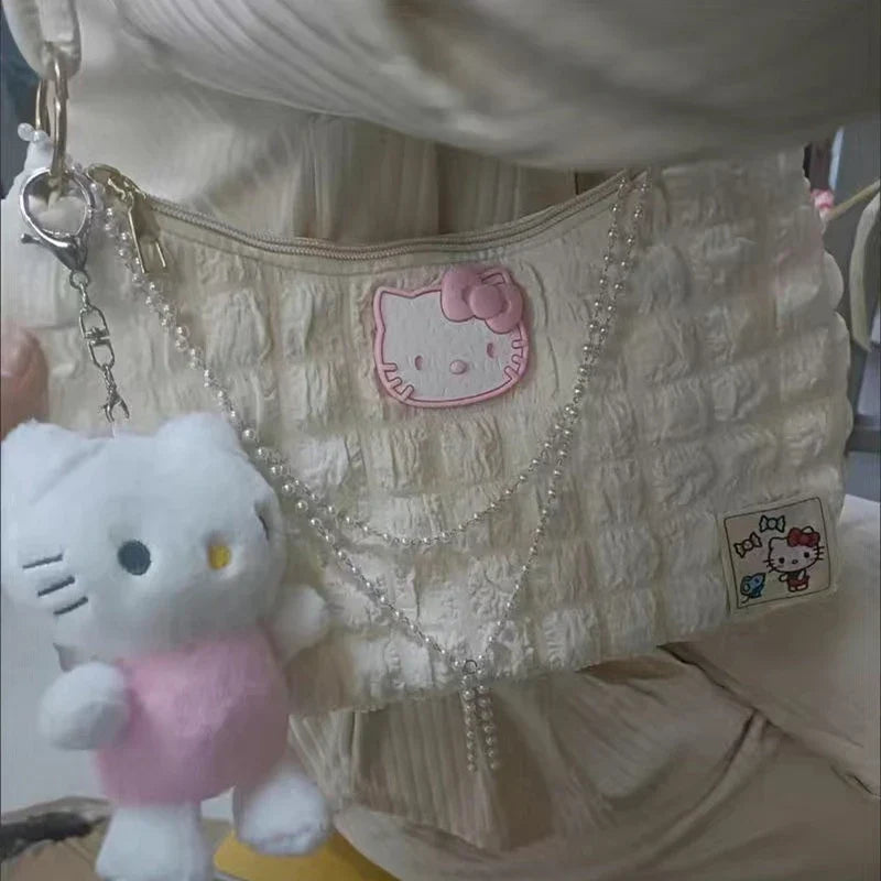 Sanrio Hello Kitty Contrast Color Shoulder Bag Pearl