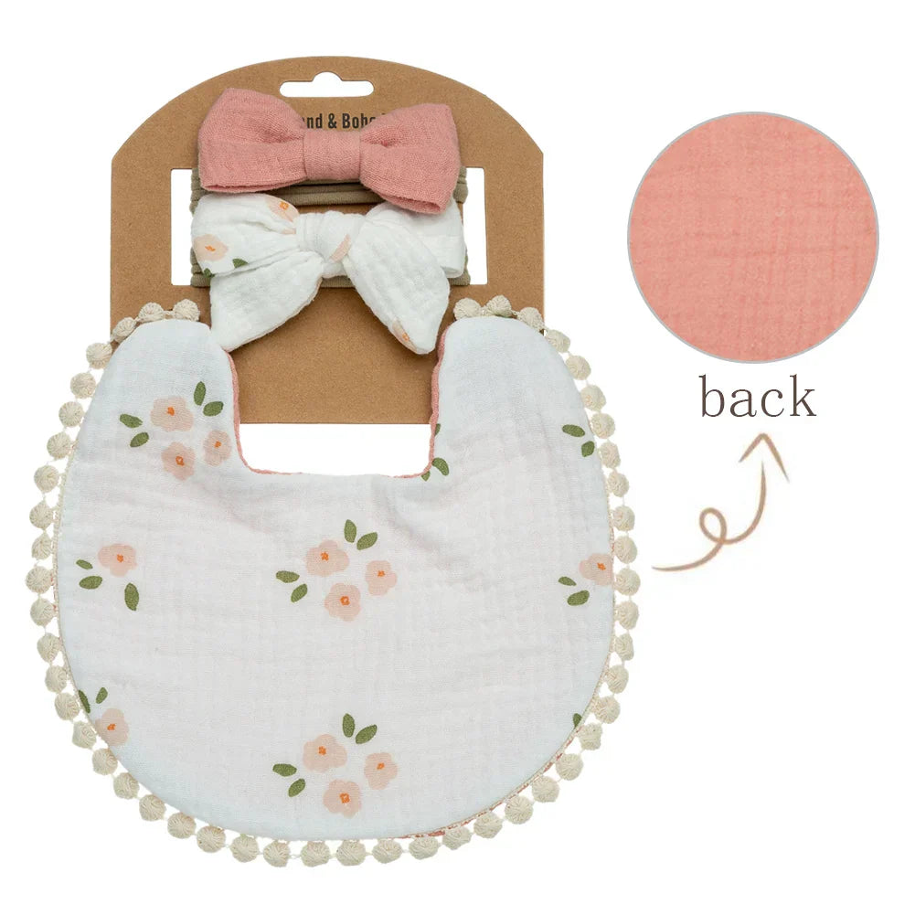 3Pcs/Set Baby Flower Bibs & Headbands Bow Nylon