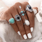 Fashion Green Crystal Knuckle Finger Rings Set For