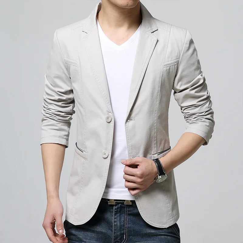 New Cotton Mens Casual Blazers Autumn Double Button