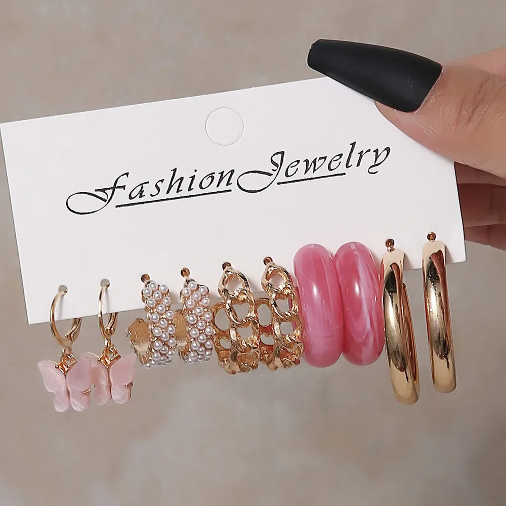 Simple Acrylic C-shaped Cut Earrings 5 Pairs Set