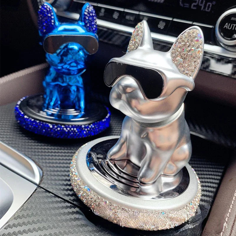 Car Ornament Metal Shake Head French Bulldog Diamond