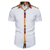 African Kente Print Shirt Short Sleeves Summer Men's
