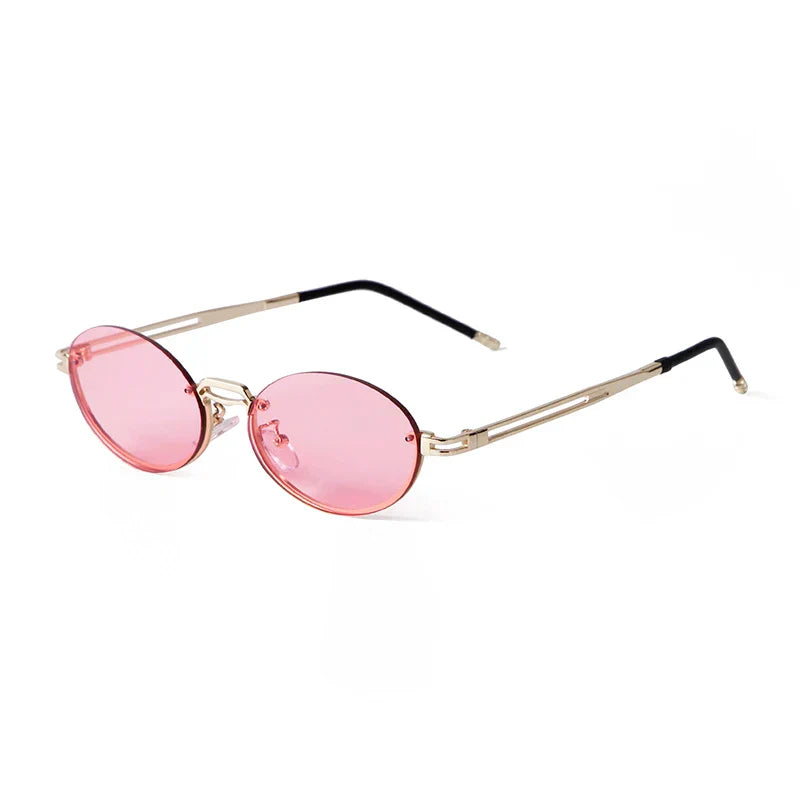 Trendy Brown Round Oval Rimless Sunglasses Women Brand