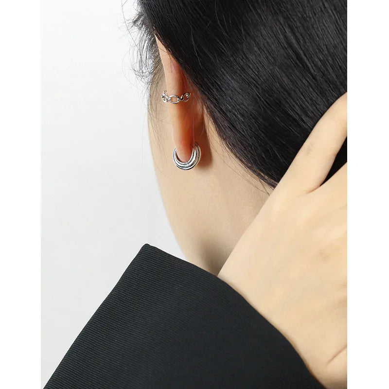 SHANICE S925 Sterling Silver  Hoop Earrings For Women Wide Big Shell Shaped Round Circle Statement Earrings Vintage Jewelry Gift