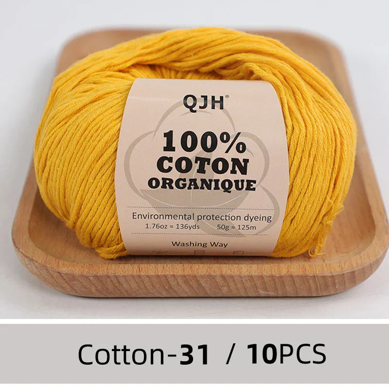 QJH 10PCS 100% Organic Cotton Yarn Pure/Mixed Color
