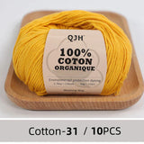 QJH 10PCS 100% Organic Cotton Yarn Pure/Mixed Color