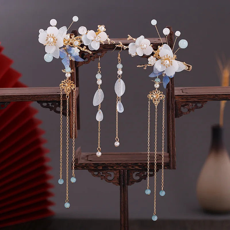 Chinese Hanfu Hair Accessories Set Long Fringed Vintage