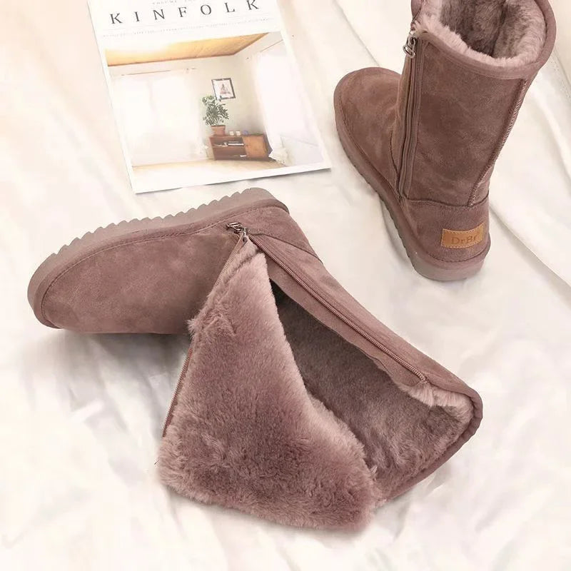 Women Suede Leather Warm Snow Boots 2022 Winter