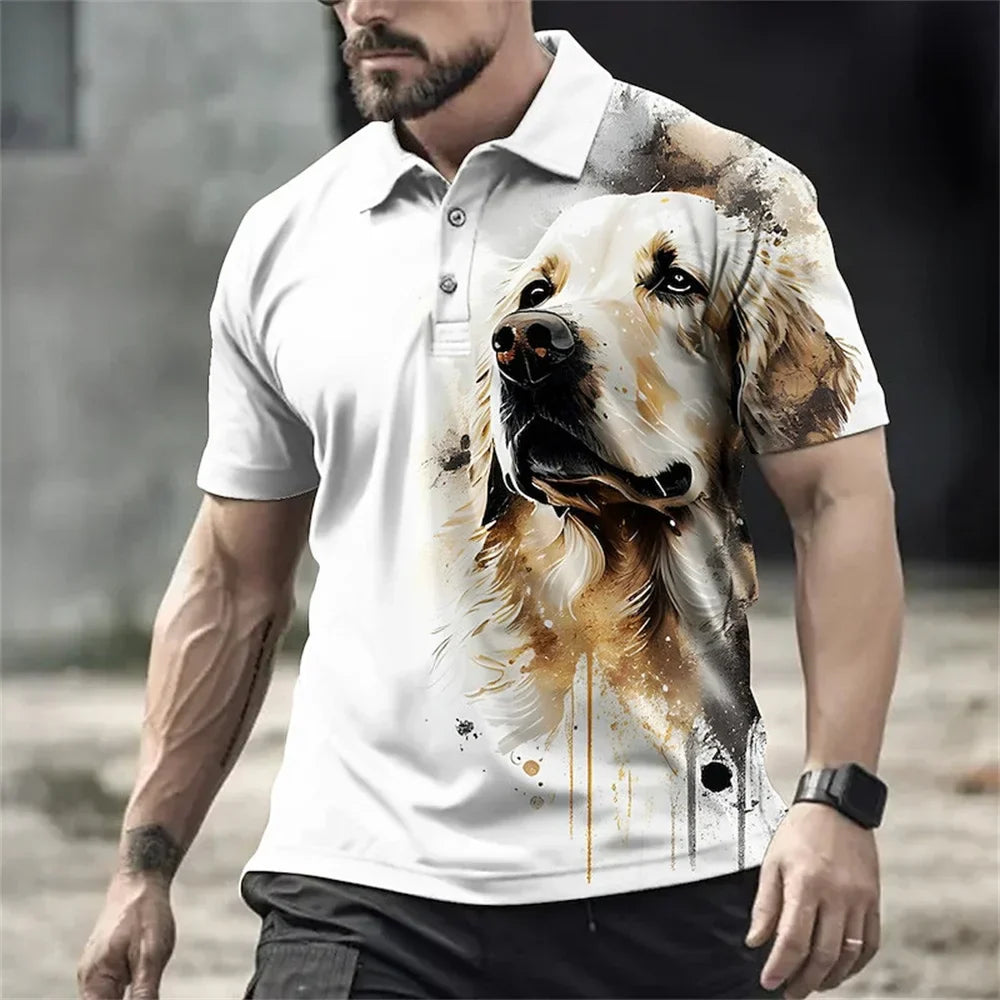 3D Tiger & Lion Print Men's Casual Polo Shirt