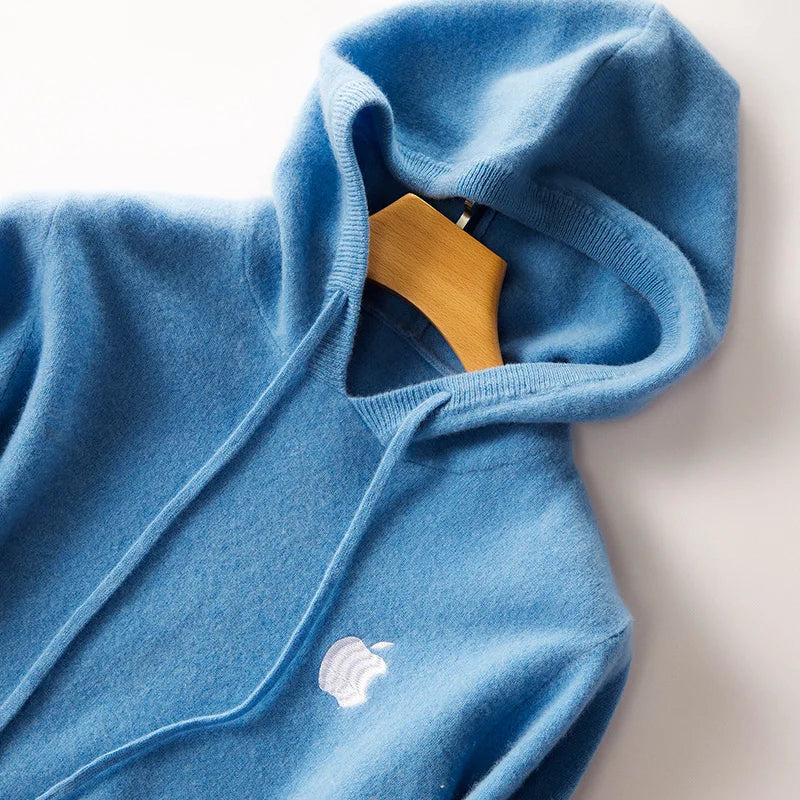 100% Cashmere Hoodies Tracksuit Apple Print Hooded Pullover
