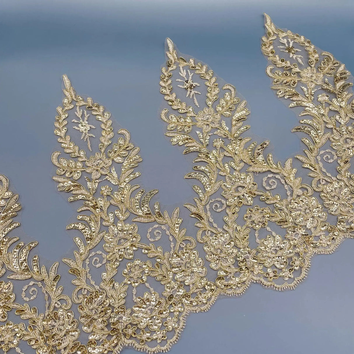 Delicate 1Yard Silver Sequin Cording Fabric Flower Venise