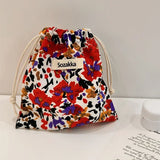 Cotton Fabric Floral Small Drawstring Bags Lipstick Toiletry Makeup Organizer Coin Pocket Bags Purse Keys Earphone Storage Bag