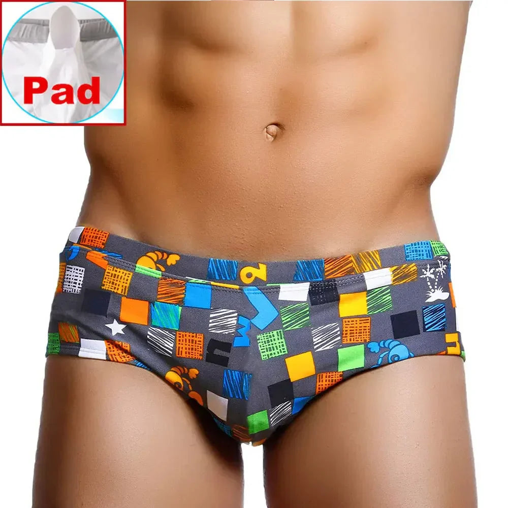 Sexy Summer Men Swimwear Swimsuits Square Graffiti Surf