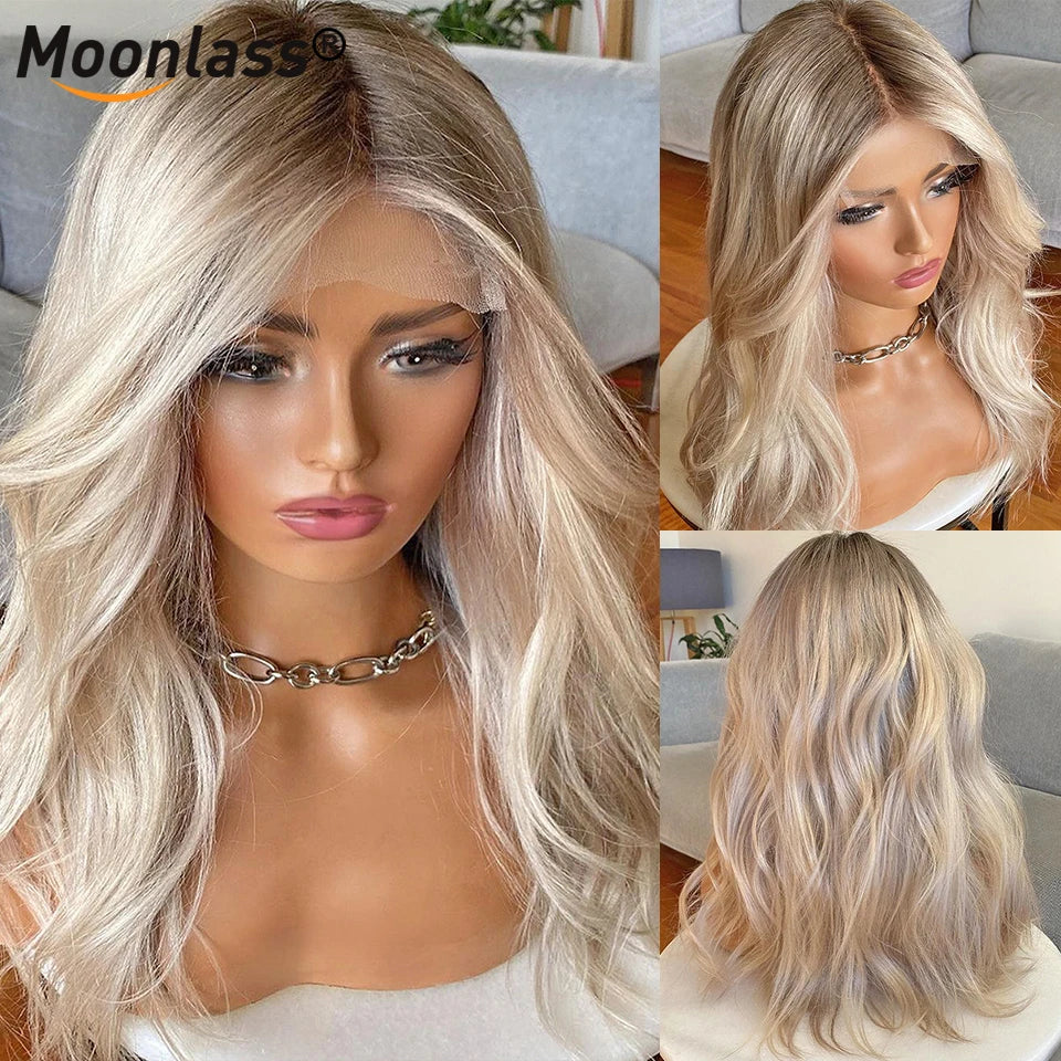 13x6 Ash Blonde Ombre Human Hair Wig Body