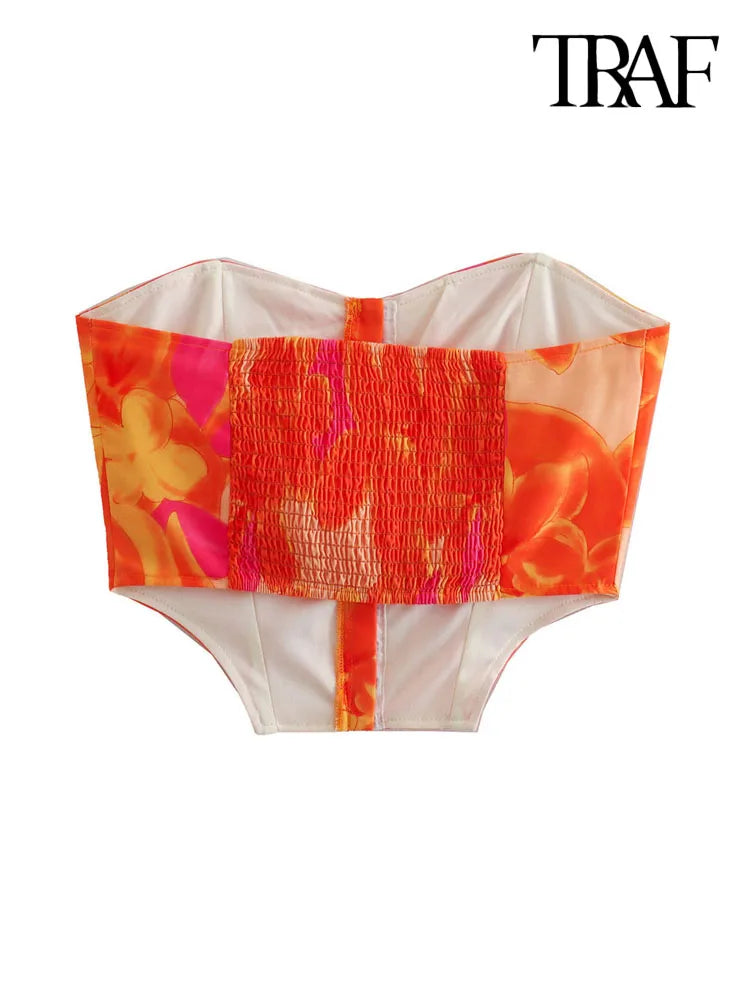TRAF Women Fashion Front Metal Hooks Printed Bustier