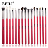 BEILI Red Eye Makeup Brushes Set Professional Natural