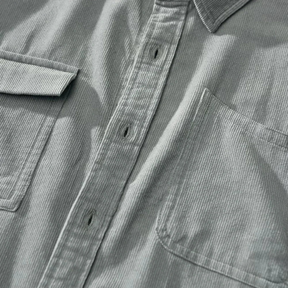 Stylish Men's Corduroy Cargo Shirts Long Sleeve Lapel