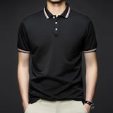 Men's Fashion Solid Short Sleeved Striped Lapel Polo