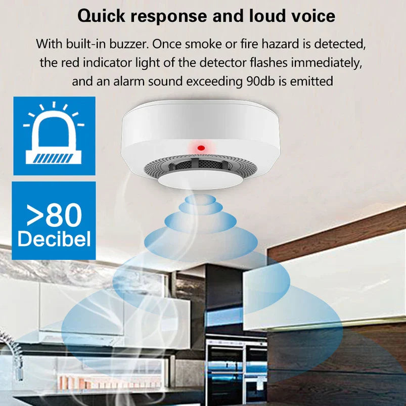 Fire Protection 433MHz Smoke Detector Wireless White Color