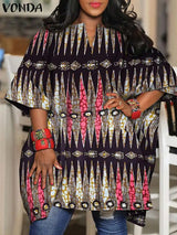 Plus Size 5XL VONDA Vintage Printed Blouse Women