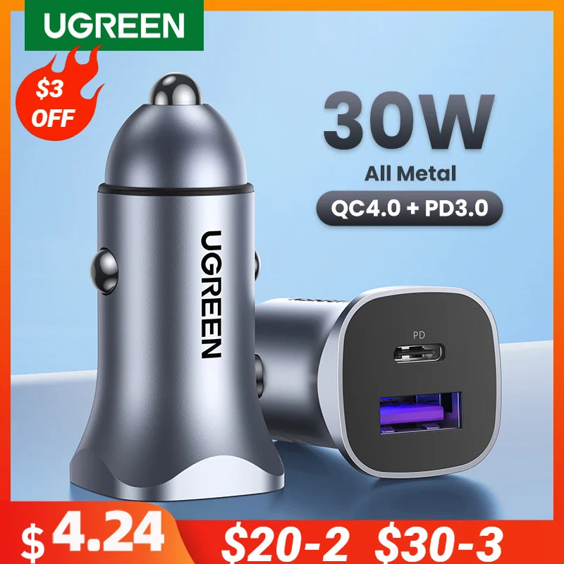 UGREEN 30W Car Charger USB Type C Fast