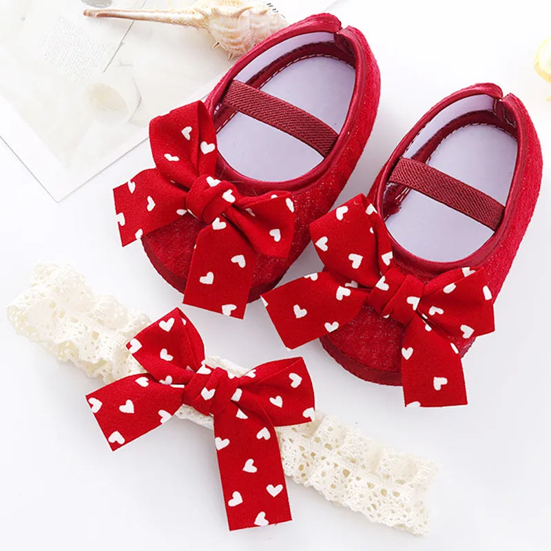 0~18M Cute Bowknot Newborn Baby Shoes Headband Set