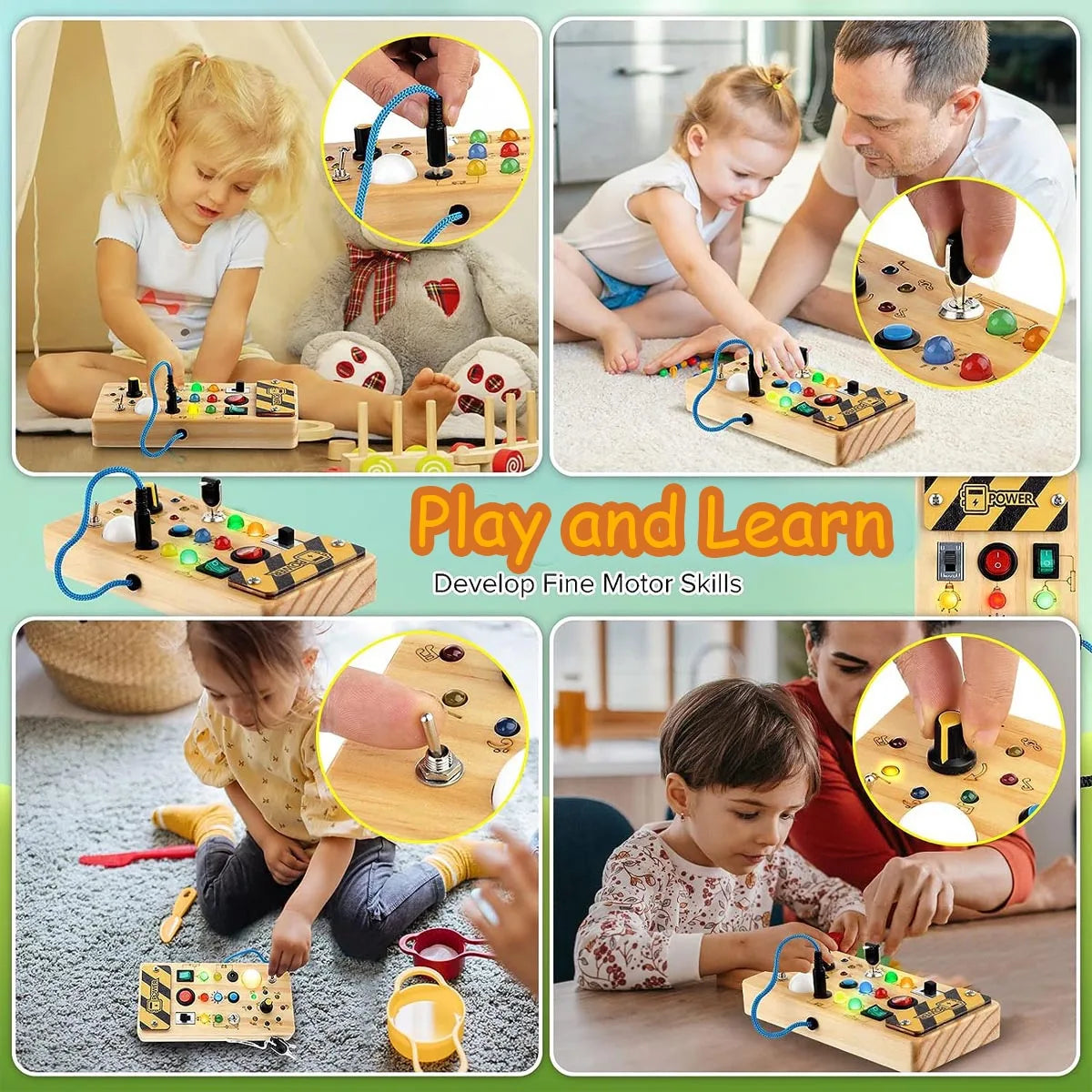 Montessori Busy Board Sensory Toys Wooden With LED